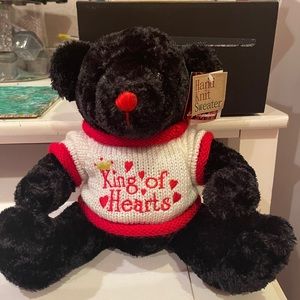 Black teddy bear plush NWT HAND KNITTED SWEATER -GREAT VALENTINES DAY GIFT
